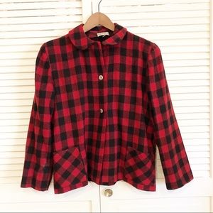 Vintage Red and Black Plaid Bomber Jacket